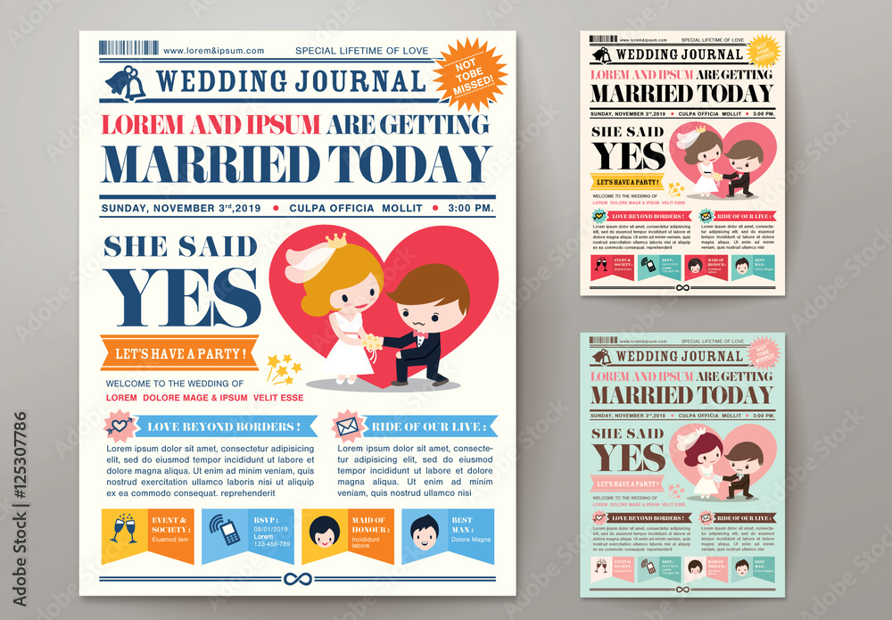Newspaper Journal Wedding Invitation 01 Stock Template Adobe Stock