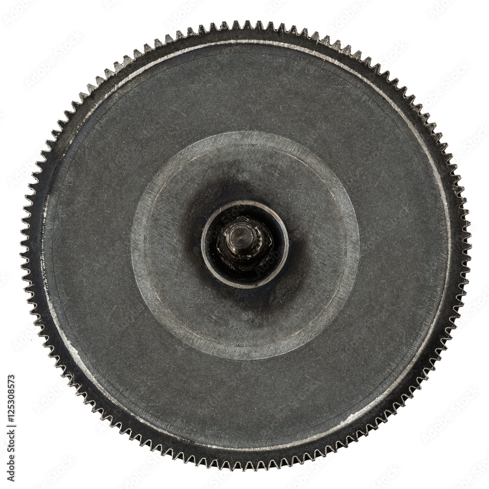 One gear wheel from metal closeup, isolated on white background One gear wheel from metal closeup, isolated on white background