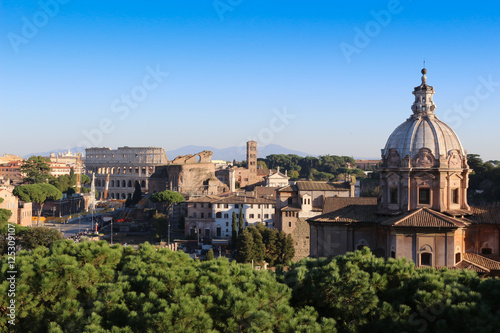 View of Rome with Colosseum in Rome, Italy, Europe.