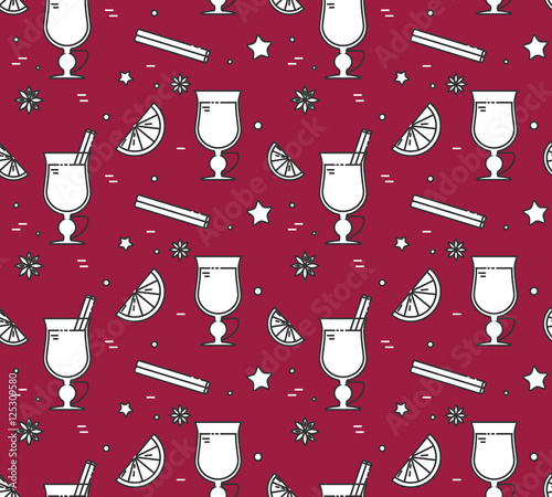 Winter mulled wine seamless pattern Linear stile