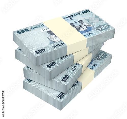 Rwandan francs bills isolated on white background. 3D illustration. photo