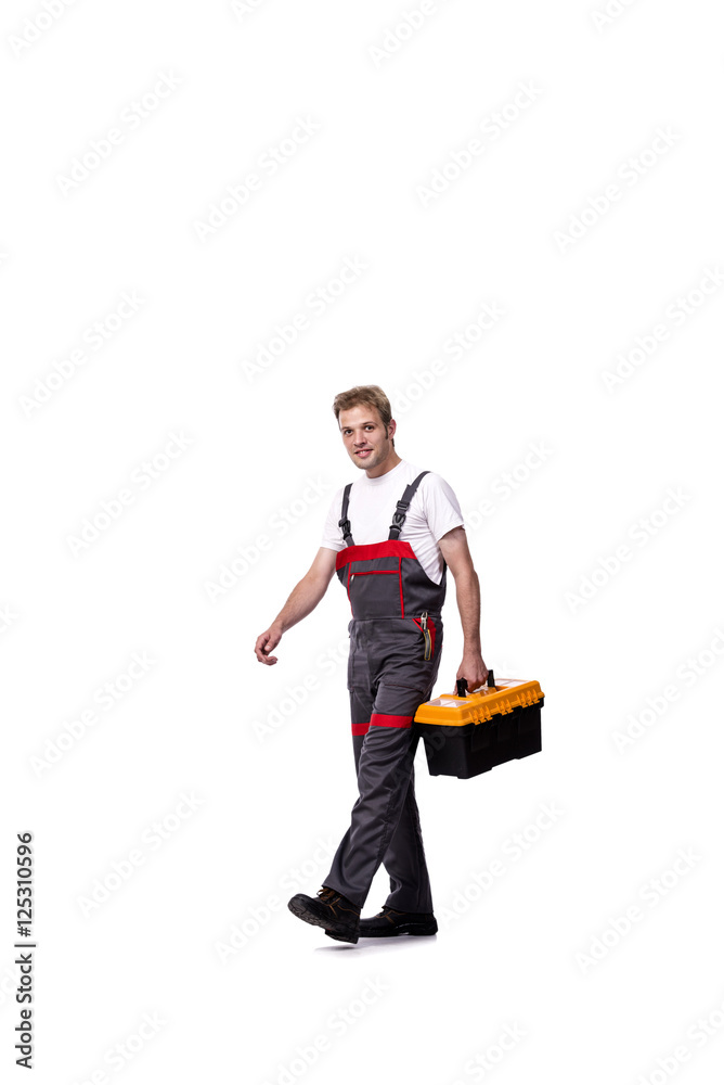 Young construction worker wearing coveralls isolated on white Young construction worker wearing coveralls isolated on white