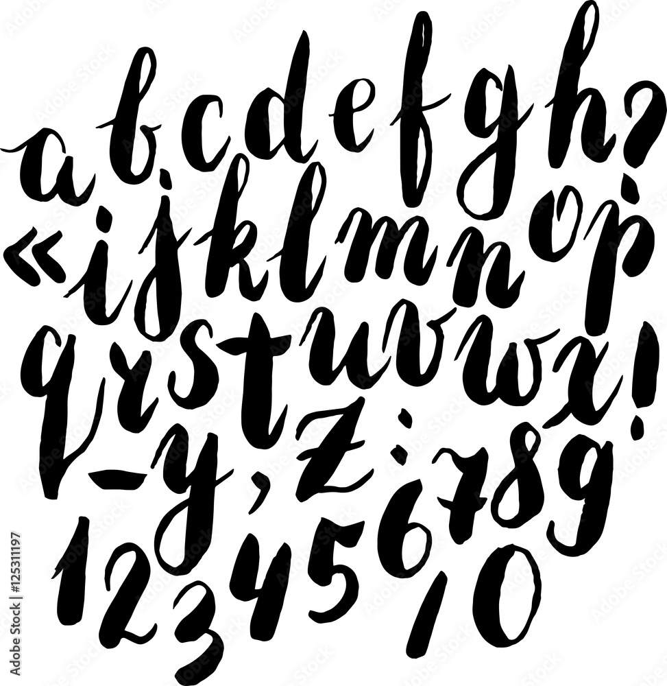 Ink hand drawn alphabet. Vector illustration. Brush painted letters. ABC Painted Letters. Modern Brushed Lettering. Painted Alphabet