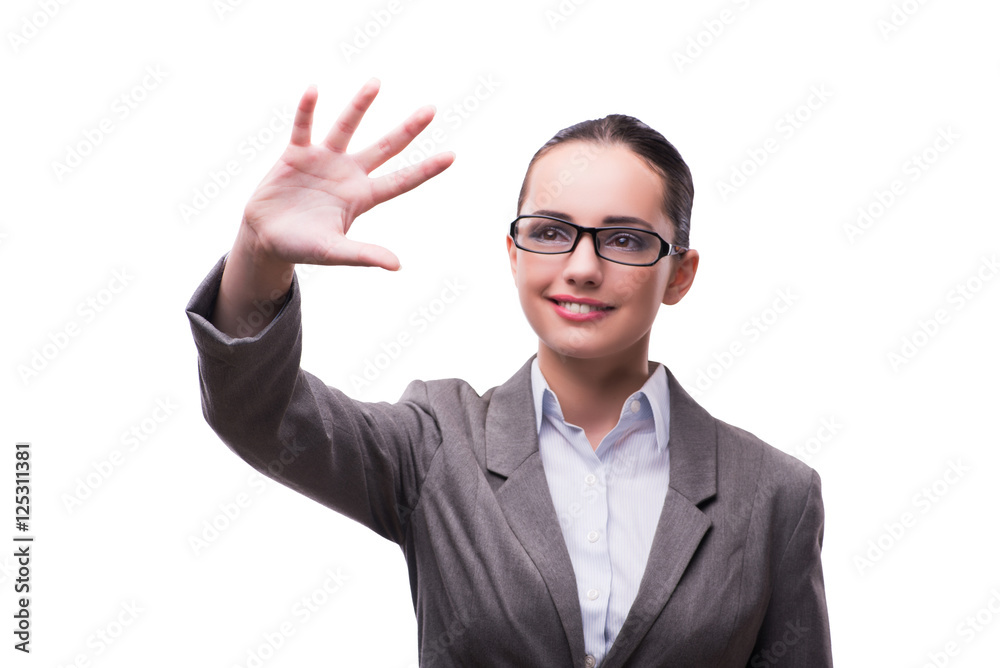 Businesswoman holding hands isolated on white Businesswoman holding hands isolated on white