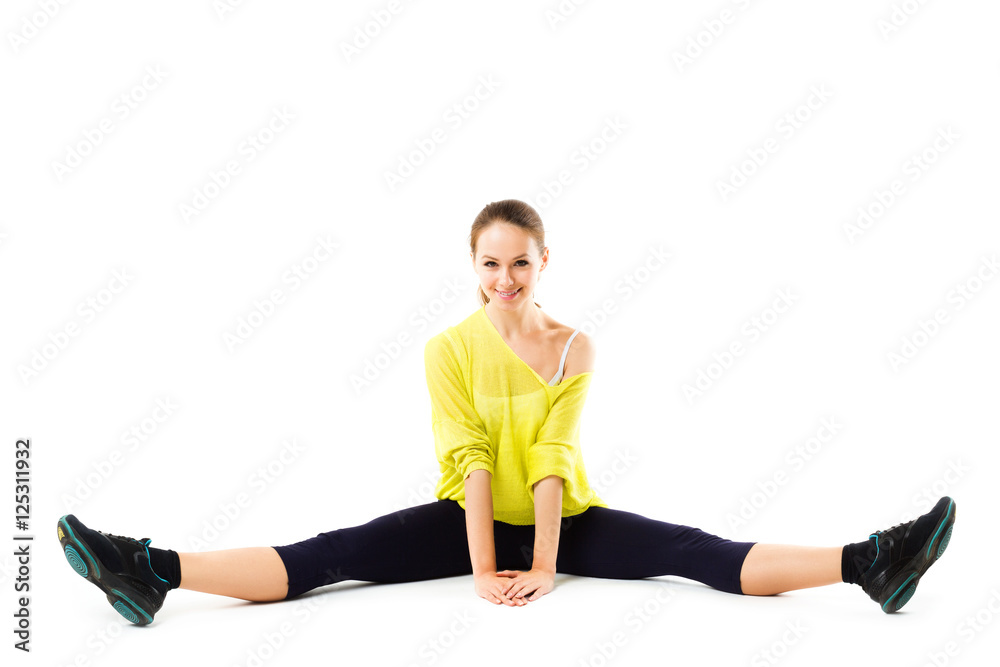 Fitness woman splits isolated. Fitness woman splits isolated.