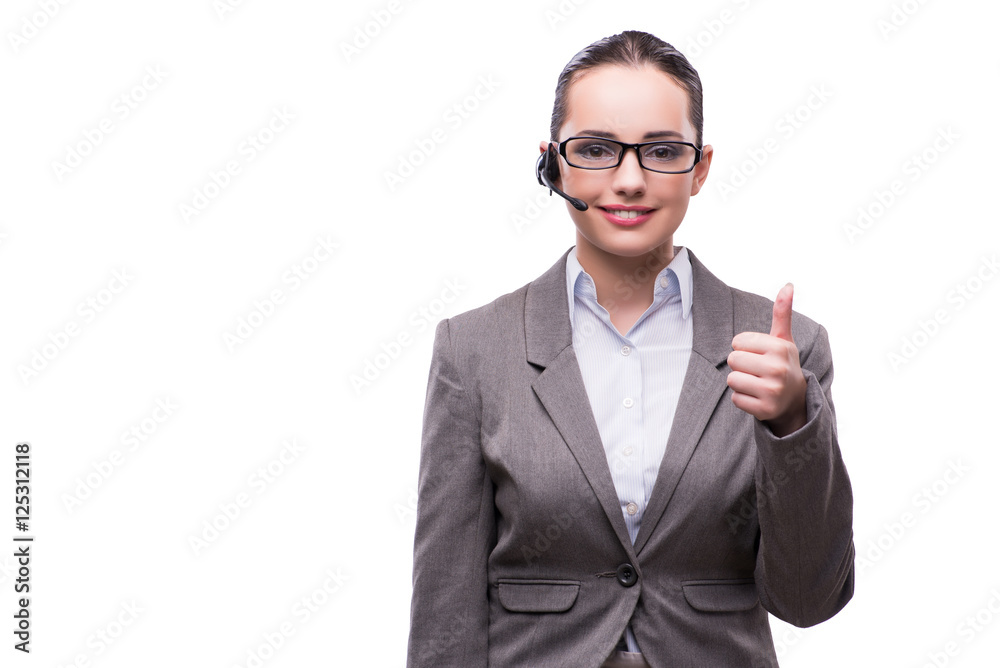 Call center operator in business concept isolated on white Call center operator in business concept isolated on white