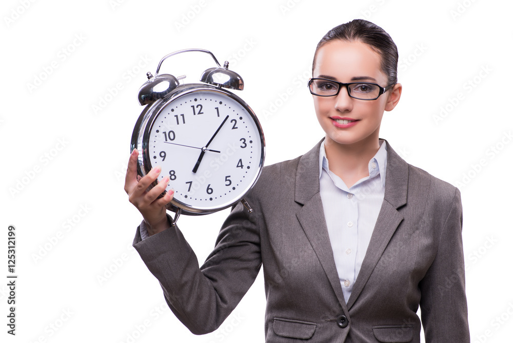 Businesswoman with clock in business concept Businesswoman with clock in business concept