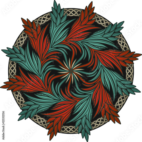Ancient radial vegetable decorative pattern on a theme the Slavic symbolics