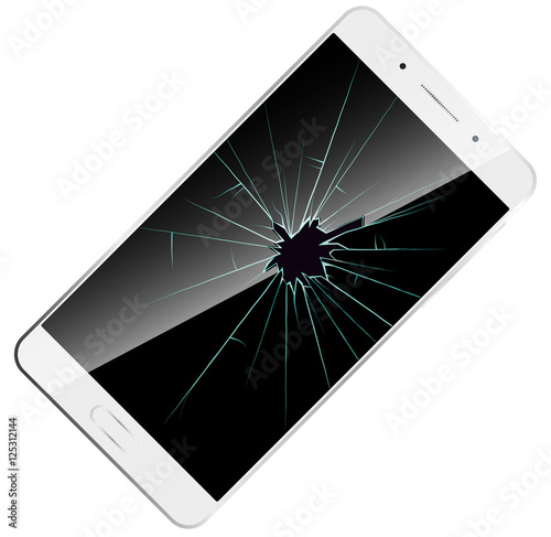 shattered phone screen icon. Vector illustration white modern smartphone with broken screen.