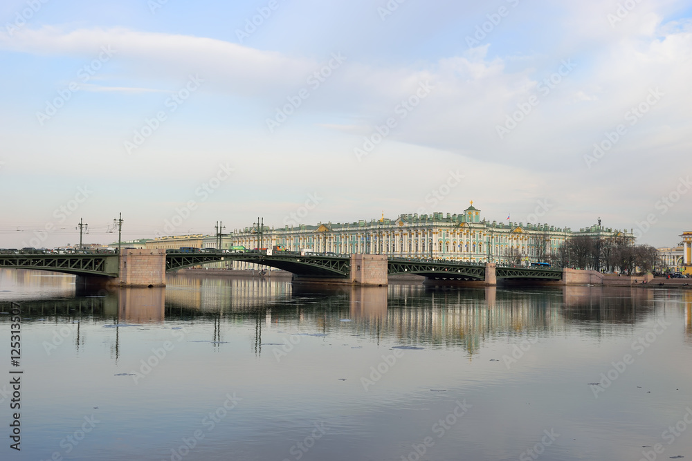 View of Palace bridge, Winter Palace and Neva