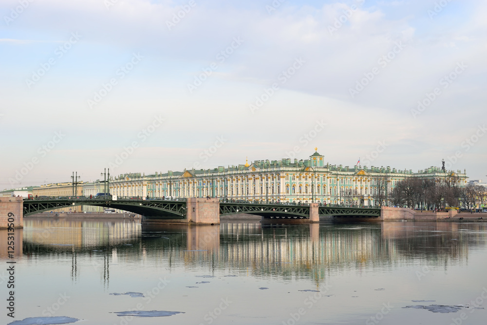 View of Palace bridge, Winter Palace and Neva