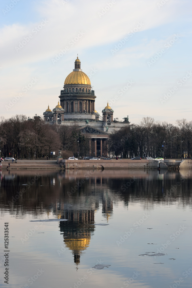 St. Isaac's Cathedral reflected in the river Neva
