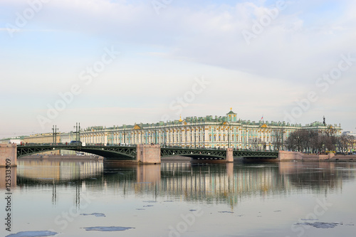 View of Palace bridge, Winter Palace and Neva © herculerus