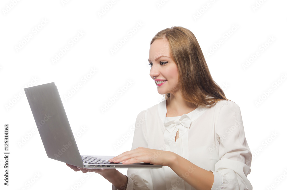 Businesswoman with laptop in business concept Businesswoman with laptop in business concept