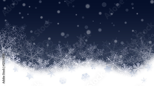 Christmas background of snowflakes and snowdrifts