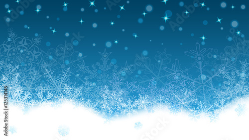 Christmas background of snowflakes and snowdrifts