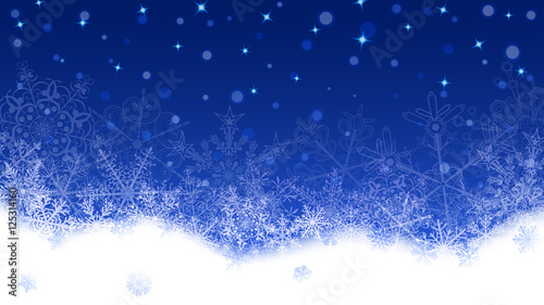 Christmas background of snowflakes and snowdrifts