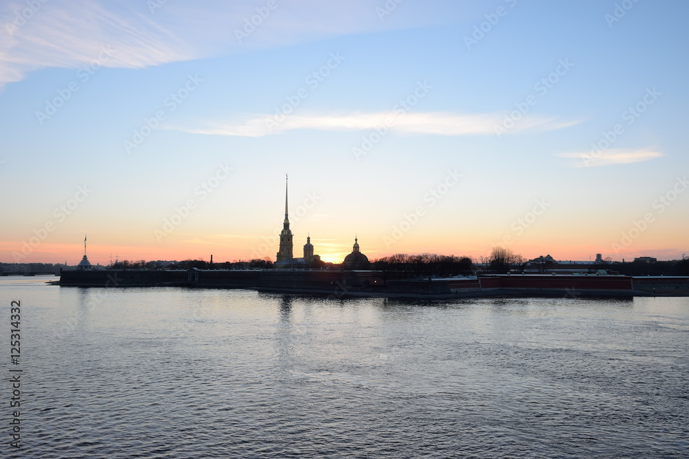 Peter and Paul fortress at sunset