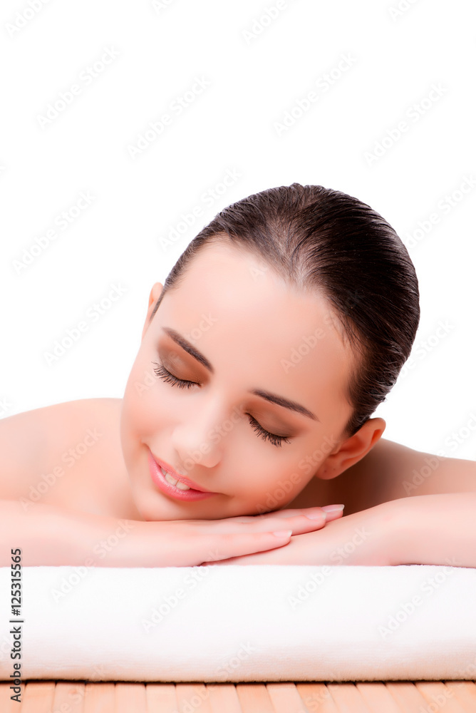 Young beautiful woman in health concept on white background Young beautiful woman in health concept on white background