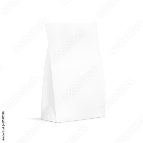 White Blank Plastic Or Paper Packaging. Sachet For Bread, Coffee, Candys, Cookies, Gifts