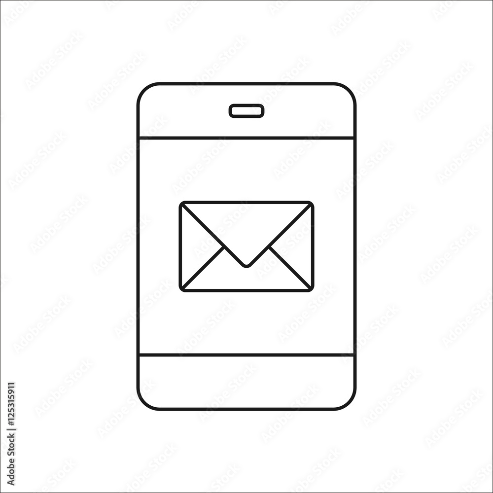 Sms letter on phone symbol line icon on background Sms letter on phone symbol line icon on background