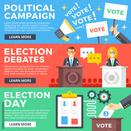 Political campaign, election debates, election day flat illustration concepts set. Flat design graphic elements for web sites, web banners, printed materials, infographics. Modern vector illustration