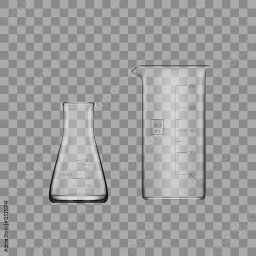 Two Chemical Laboratory Glassware Or Beaker. Glass Equipment Empty Clear Test Tube