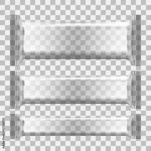 Realistic Transparent Blank Template Foil Packages For Food, Snack Chips, Candy