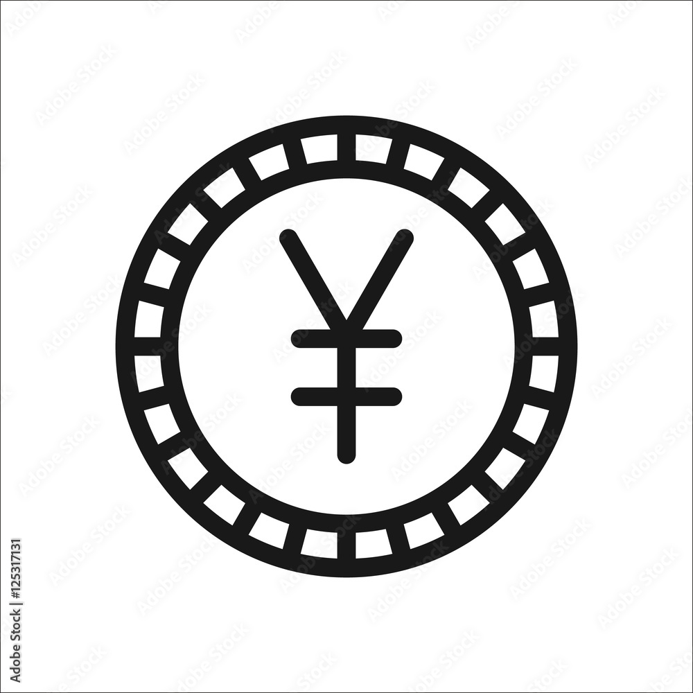 Yen or Yuan coin symbol line icon on background Yen or Yuan coin symbol line icon on background