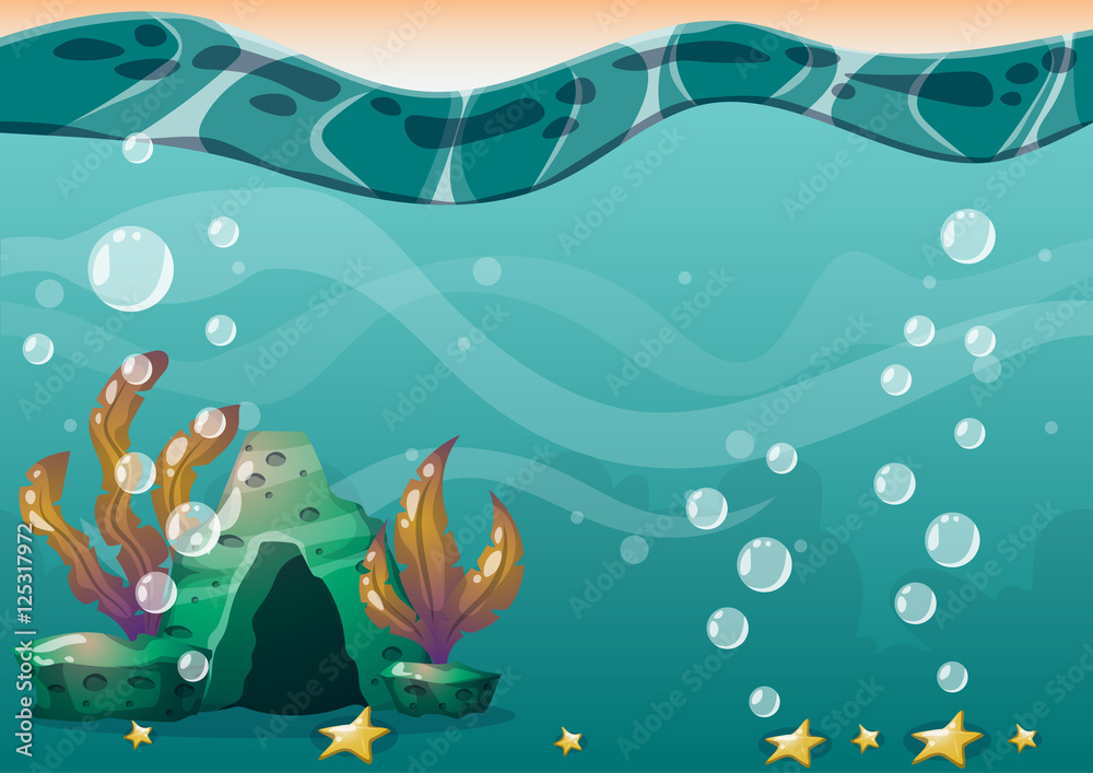 Obraz premium cartoon vector underwater background with separated layers for game art and animation game design asset in 2d graphic