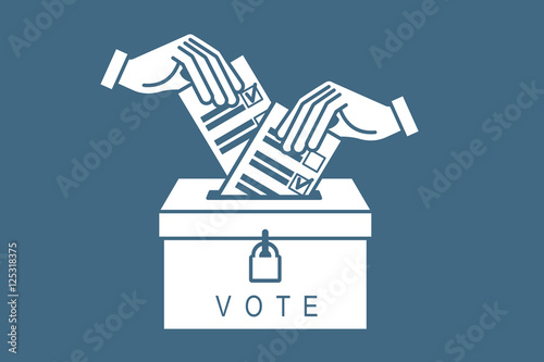 Voting concept. Hand putting paper in the ballot box