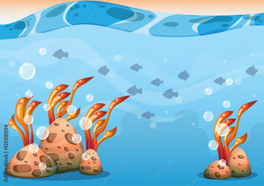 Obraz premium cartoon vector underwater background with separated layers for game art and animation game design asset in 2d graphic