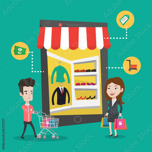 Man and woman doing shopping online.