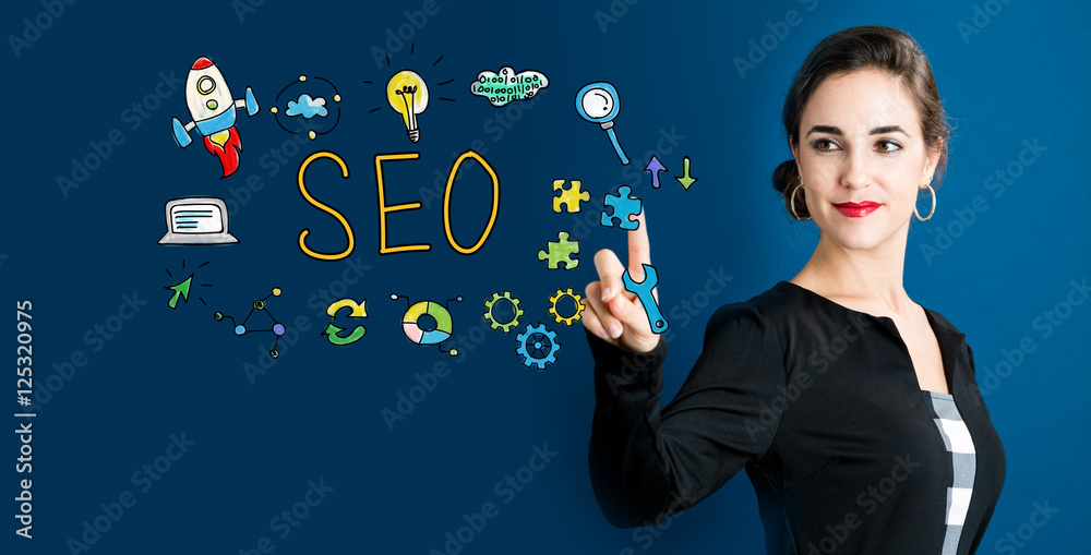 Seo concept with business woman Seo concept with business woman
