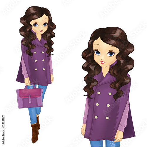 Girl In Short Purple Coat
