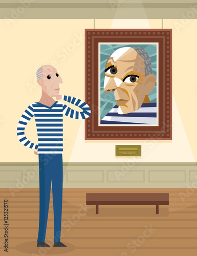 cubist painter with portrait in the museum