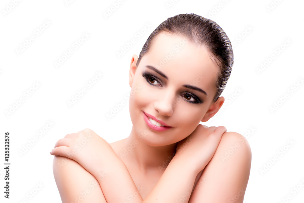 Young woman in beauty concept isolated on white Young woman in beauty concept isolated on white