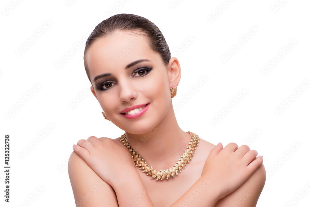 Woman with jewellery accessories isolated on white Woman with jewellery accessories isolated on white