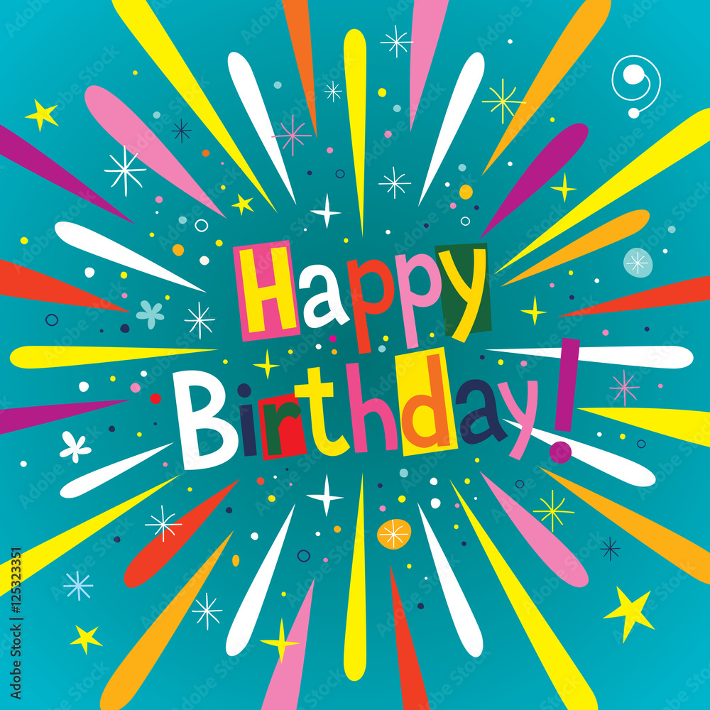 Happy Birthday burst explosion celebration greeting card Stock Vector ...