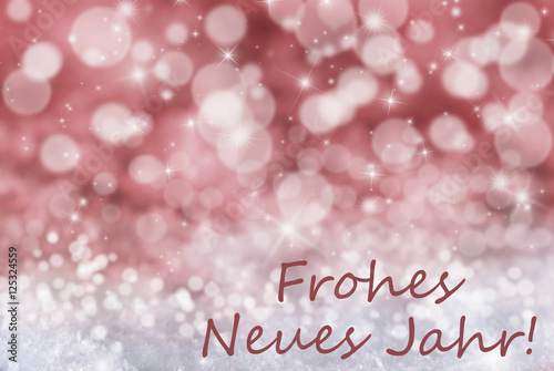Red Bokeh Christmas Background, Snow, Frohes Neues Means New Year