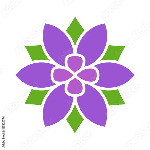 Violet six petal flower blossom or bloom flat color icon for apps and websites