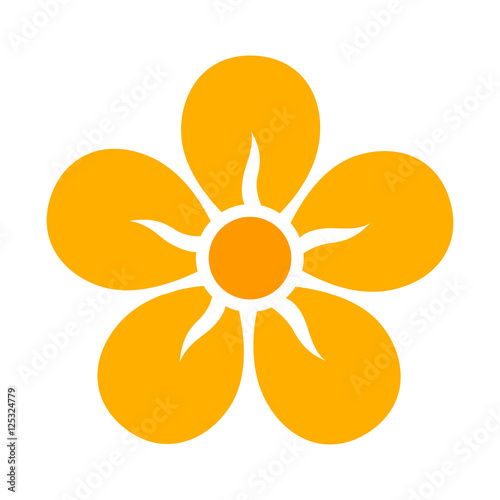 Obraz na plátně Yellow five petal flower blossom or bloom flat color icon for apps and websites