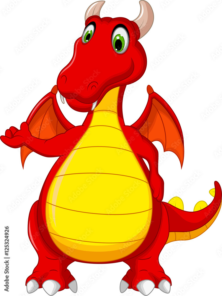 Fototapeta premium red dragon cartoon posing