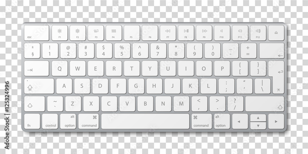 Modern aluminum computer keyboard on transparent background. - obrazy, fototapety, plakaty 
