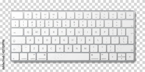 Modern aluminum computer keyboard on transparent background.