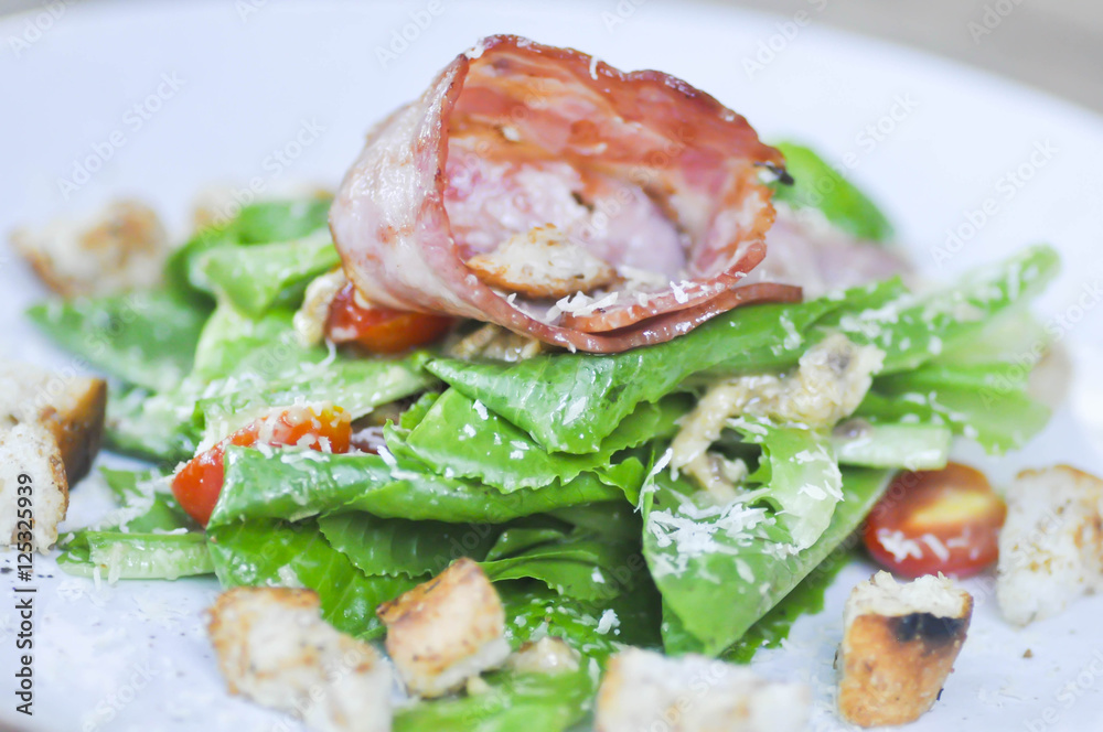 Caesar salad or salad with cos lettuce and ham Caesar salad or salad with cos lettuce and ham