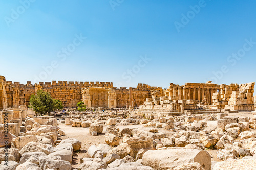 Baalbek in Beqaa Valley, Lebanon. Baalbek is located about 85 km northeast of Beirut and about 75 km north of Damascus. It has led to its designation as a UNESCO World Heritage Site in 1984. photo