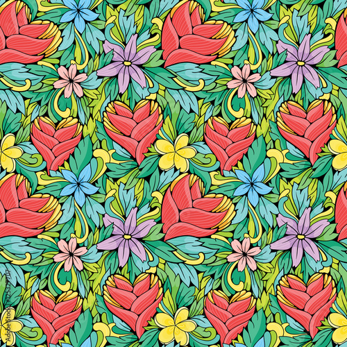 Bright romantic floral pattern with tropical flowers
