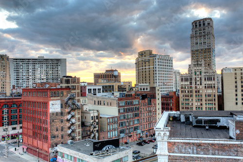 Detroit the Motor city at Sunset