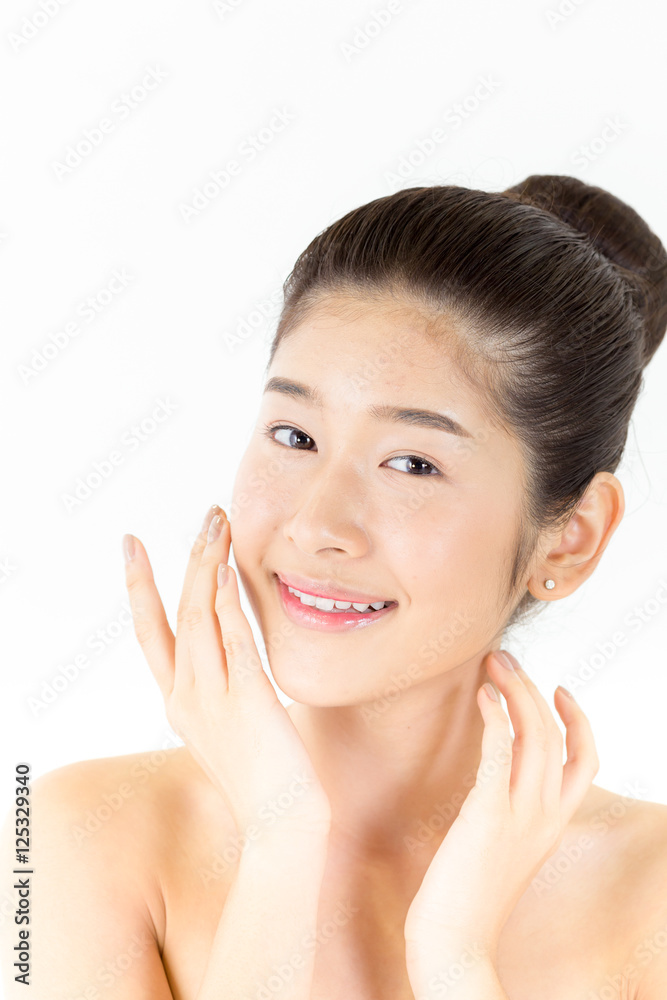 Beautiful Skin care woman enjoy and relax isolated on white back Beautiful Skin care woman enjoy and relax isolated on white back
